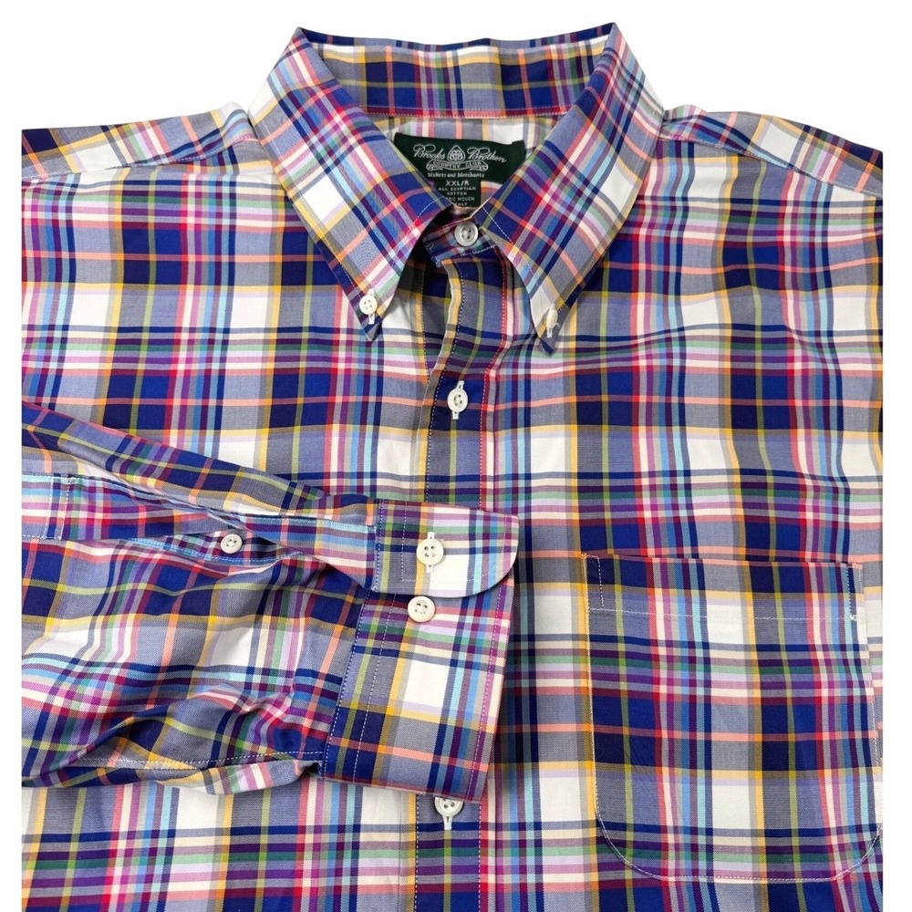 Brooks Brothers Country Club Plaid Shirt XXL Italian Woven Egyptian Cotton USA
